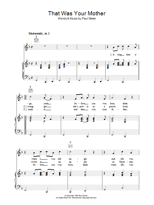 Paul Simon That Was Your Mother Sheet Music Notes & Chords for Lyrics & Chords - Download or Print PDF