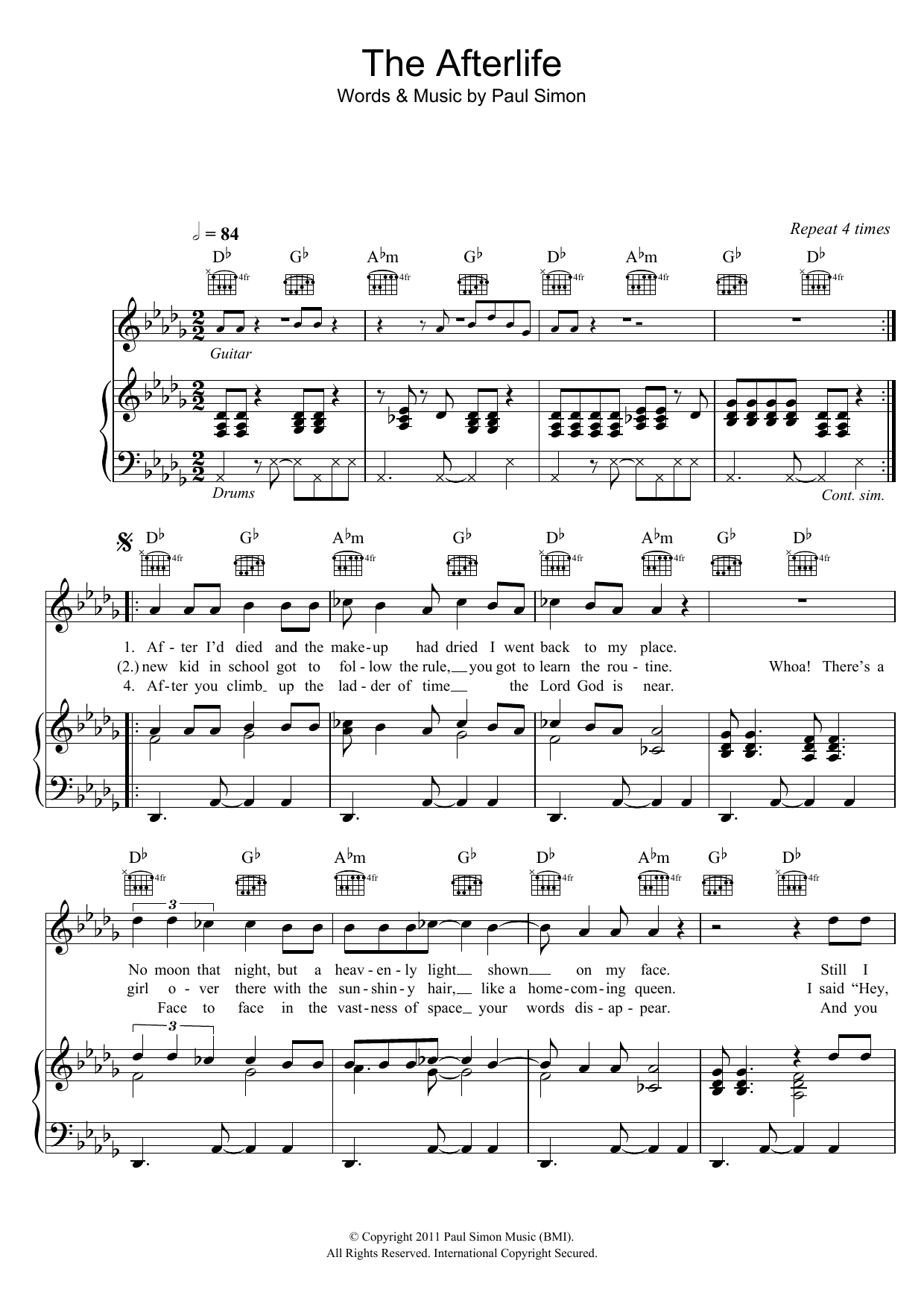 Paul Simon The Afterlife Sheet Music Notes & Chords for Piano, Vocal & Guitar (Right-Hand Melody) - Download or Print PDF