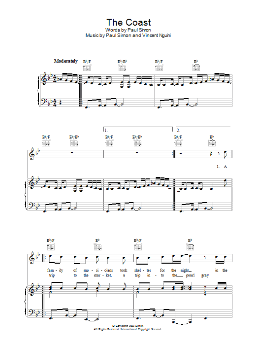 Paul Simon The Coast Sheet Music Notes & Chords for Piano, Vocal & Guitar (Right-Hand Melody) - Download or Print PDF