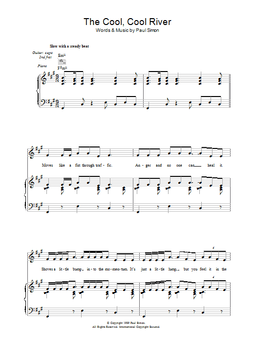 Paul Simon The Cool, Cool River Sheet Music Notes & Chords for Piano, Vocal & Guitar (Right-Hand Melody) - Download or Print PDF