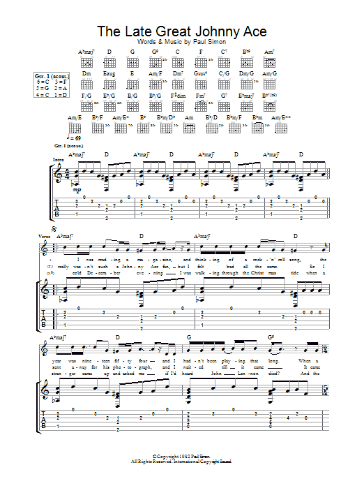 Paul Simon The Late Great Johnny Ace Sheet Music Notes & Chords for Piano, Vocal & Guitar - Download or Print PDF