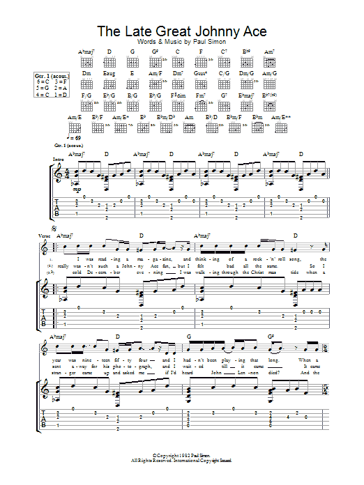 Paul Simon The Late Great Johnny Ace Sheet Music Notes & Chords for Lyrics & Chords - Download or Print PDF