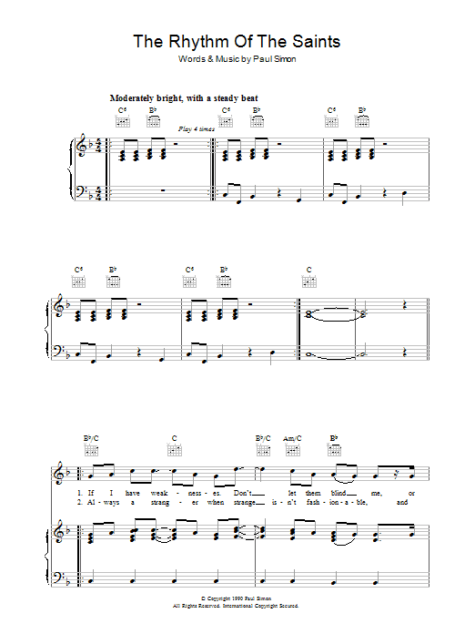 Paul Simon The Rhythm Of The Saints Sheet Music Notes & Chords for Lyrics & Chords - Download or Print PDF