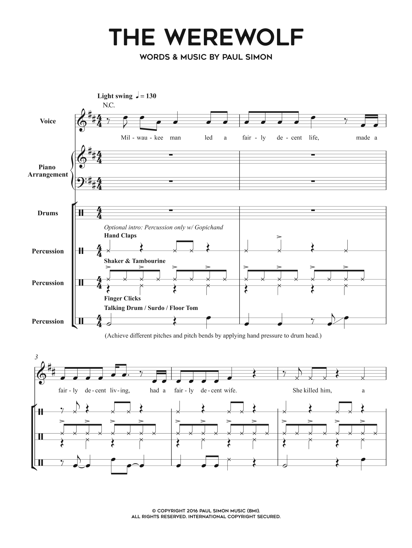 Paul Simon The Werewolf Sheet Music Notes & Chords for Piano, Vocal & Guitar Tab - Download or Print PDF