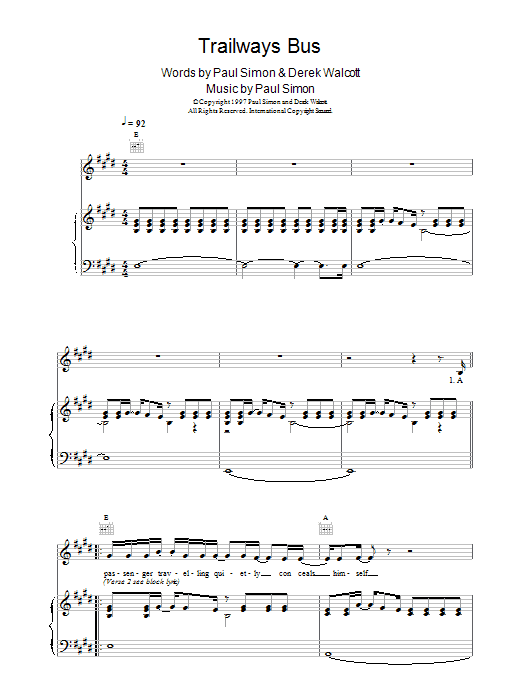 Paul Simon Trailways Bus Sheet Music Notes & Chords for Lyrics & Chords - Download or Print PDF