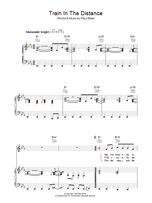 Paul Simon Train In The Distance Sheet Music Notes & Chords for Piano, Vocal & Guitar - Download or Print PDF