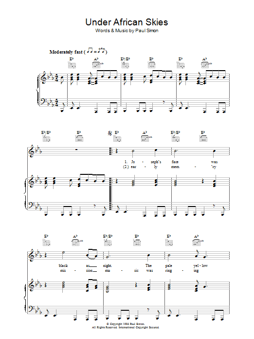 Paul Simon Under African Skies Sheet Music Notes & Chords for Lyrics & Chords - Download or Print PDF