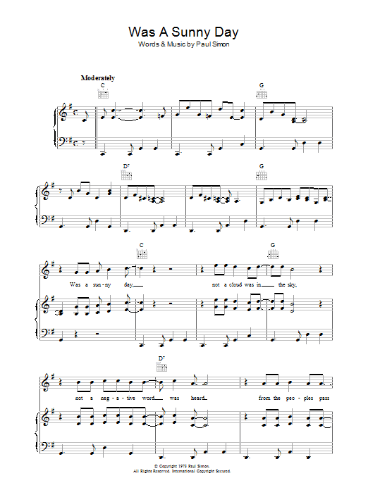 Paul Simon Was A Sunny Day Sheet Music Notes & Chords for Lyrics & Chords - Download or Print PDF