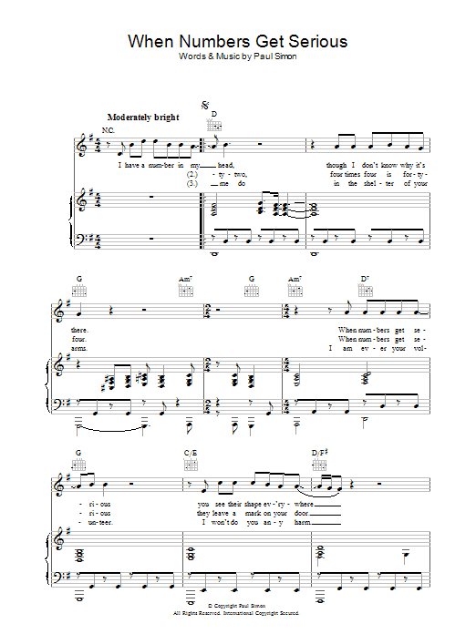 Paul Simon When Numbers Get Serious Sheet Music Notes & Chords for Piano, Vocal & Guitar - Download or Print PDF