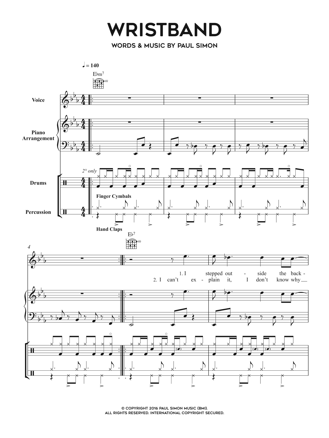 Paul Simon Wristband Sheet Music Notes & Chords for Piano, Vocal & Guitar Tab - Download or Print PDF