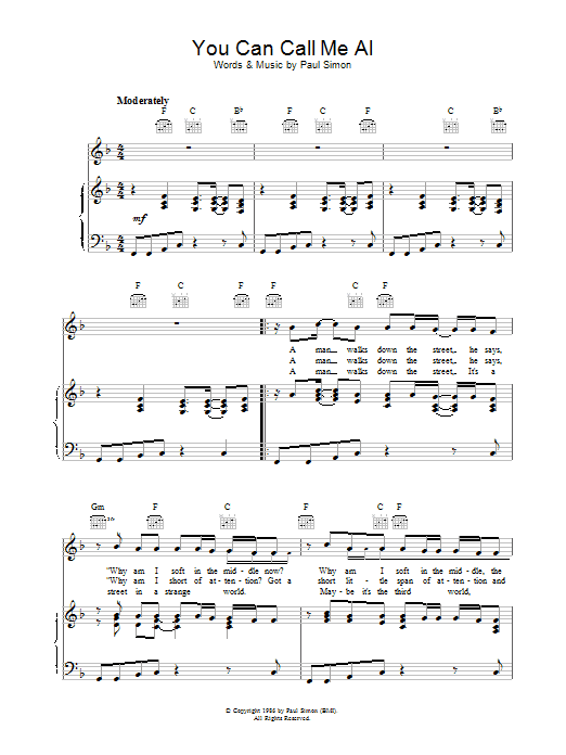 Paul Simon You Can Call Me Al Sheet Music Notes & Chords for Bass Guitar Tab - Download or Print PDF