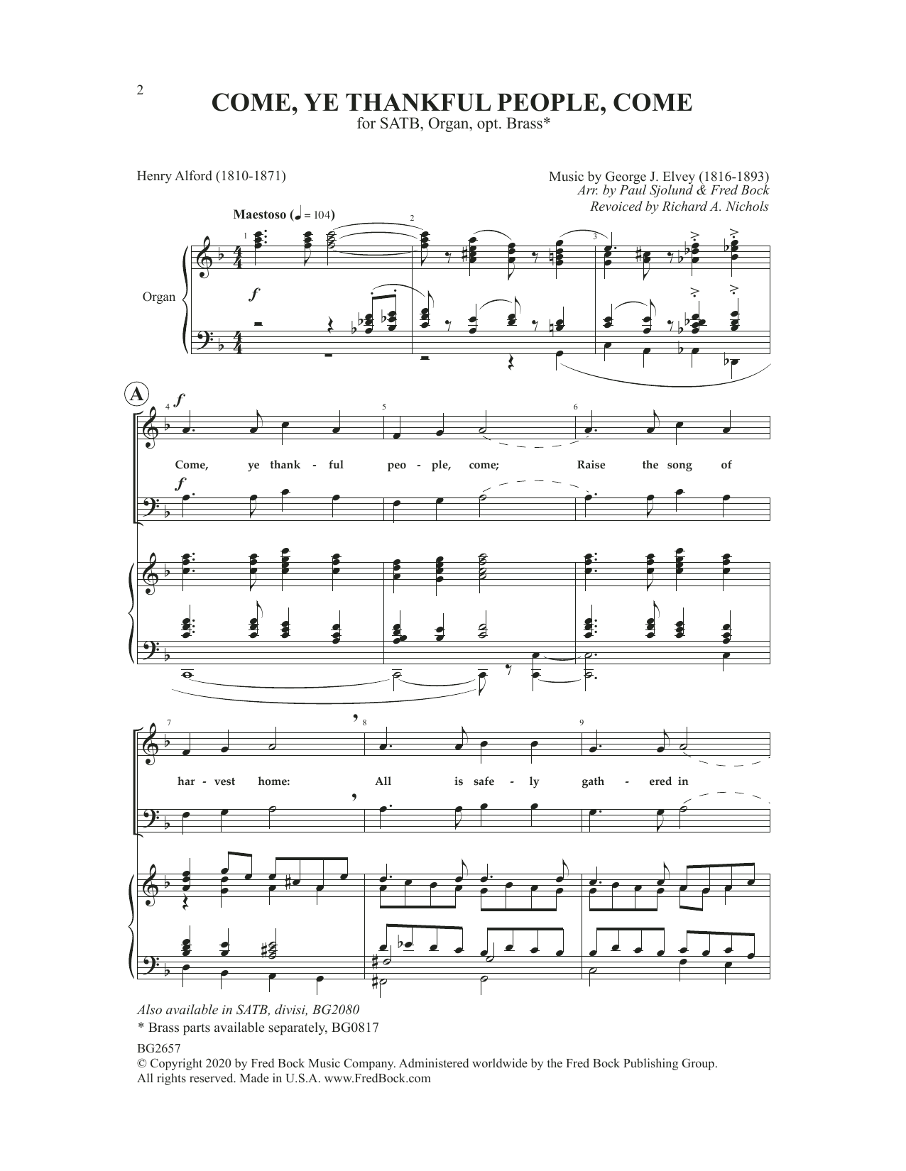 Paul Sjolund, Fred Bock & Richard A. Nichols Come, Ye Thankful People, Come Sheet Music Notes & Chords for SATB Choir - Download or Print PDF