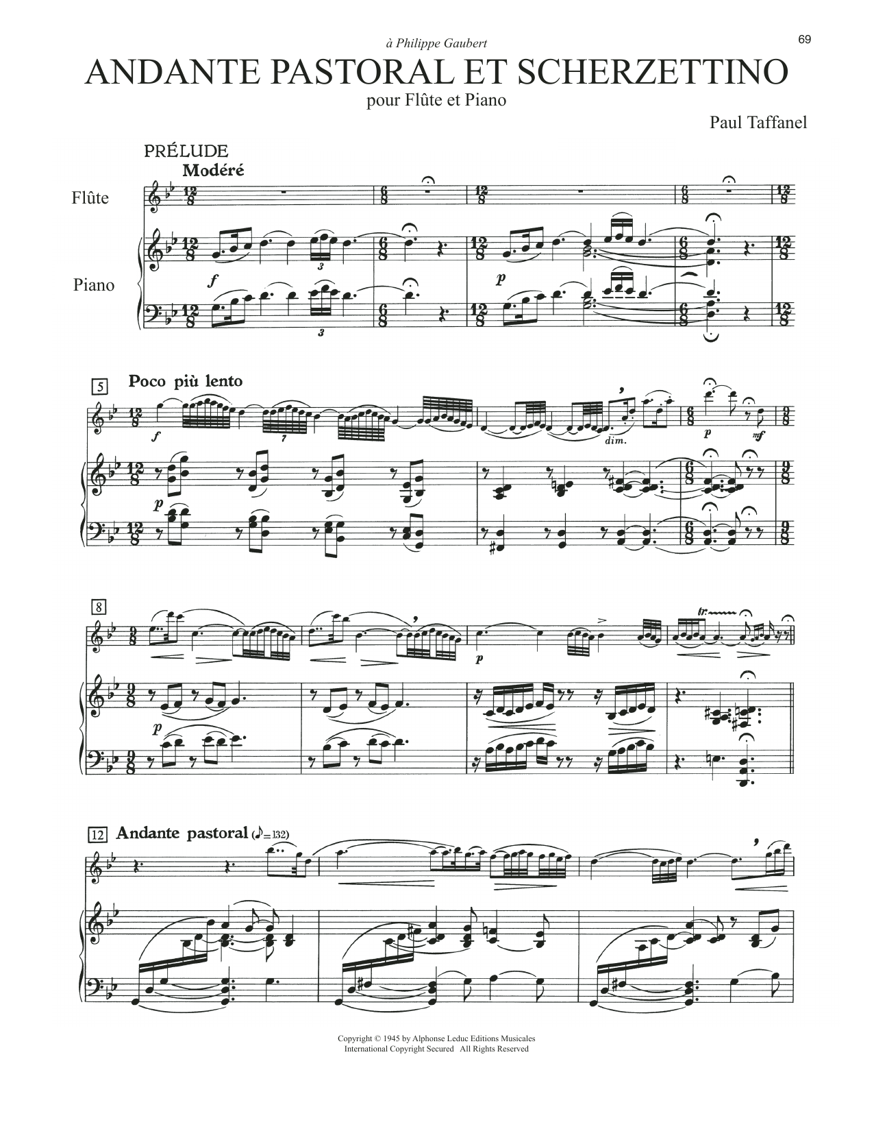 Paul Taffanel Andante Pastoral Et Scherzettino Sheet Music Notes & Chords for Flute and Piano - Download or Print PDF