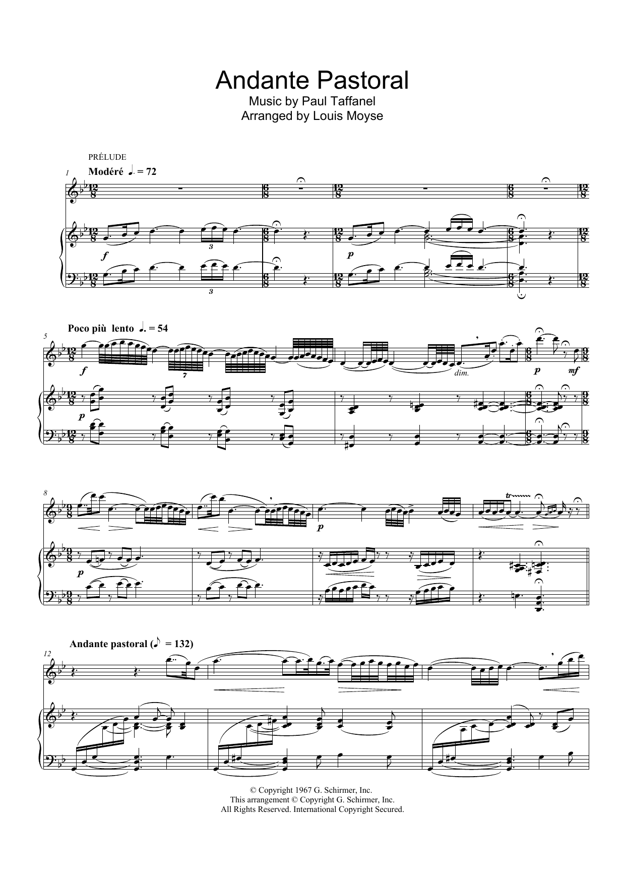 Paul Taffanel Andante Pastoral Sheet Music Notes & Chords for Flute - Download or Print PDF