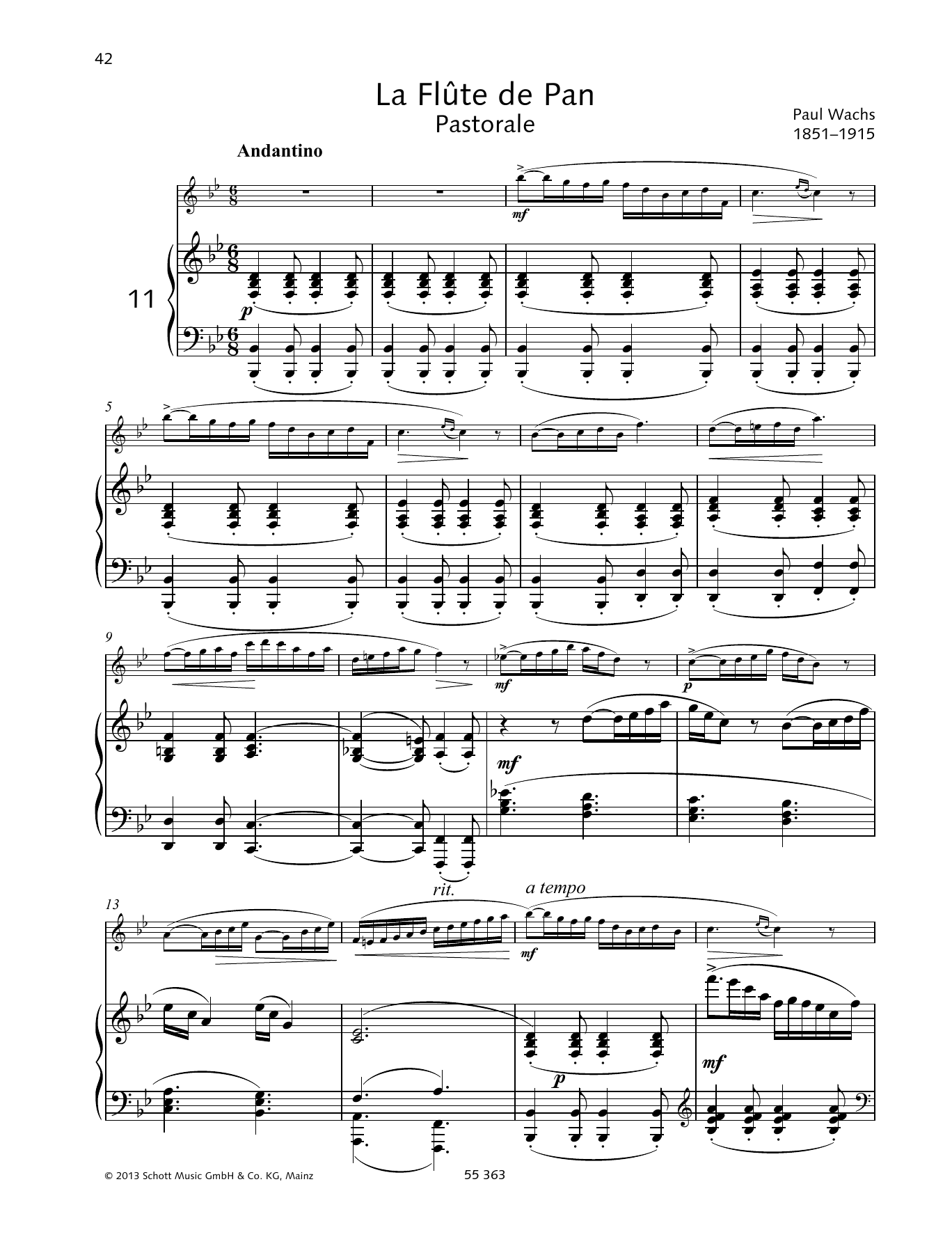 Paul Wachs La Flute De Pan Sheet Music Notes & Chords for Woodwind Solo - Download or Print PDF