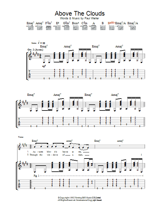 Paul Weller Above The Clouds Sheet Music Notes & Chords for Lyrics & Chords - Download or Print PDF