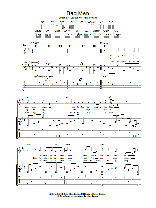Paul Weller Bag Man Sheet Music Notes & Chords for Melody Line, Lyrics & Chords - Download or Print PDF