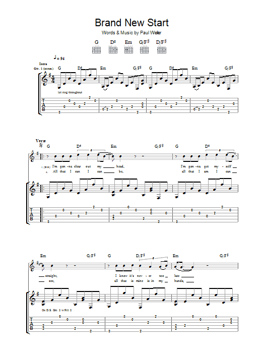 Paul Weller Brand New Start Sheet Music Notes & Chords for Guitar Tab - Download or Print PDF