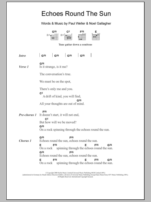 Paul Weller Echoes Round The Sun Sheet Music Notes & Chords for Lyrics & Chords - Download or Print PDF