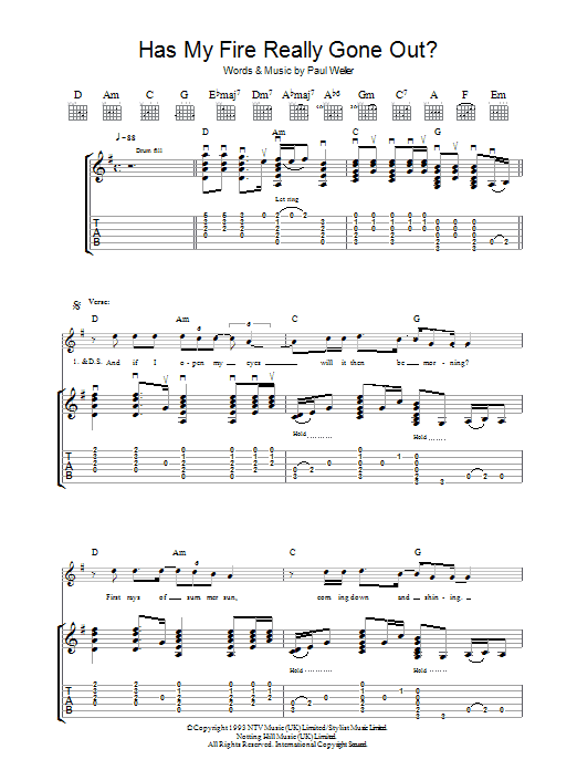 Paul Weller Has My Fire Really Gone Out? Sheet Music Notes & Chords for Lyrics & Chords - Download or Print PDF