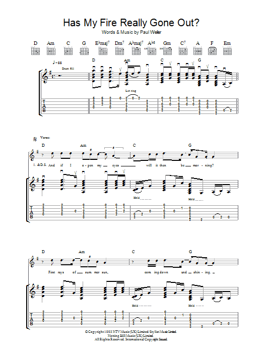 Paul Weller Has My Fire Really Gone Out? Sheet Music Notes & Chords for Guitar Tab - Download or Print PDF