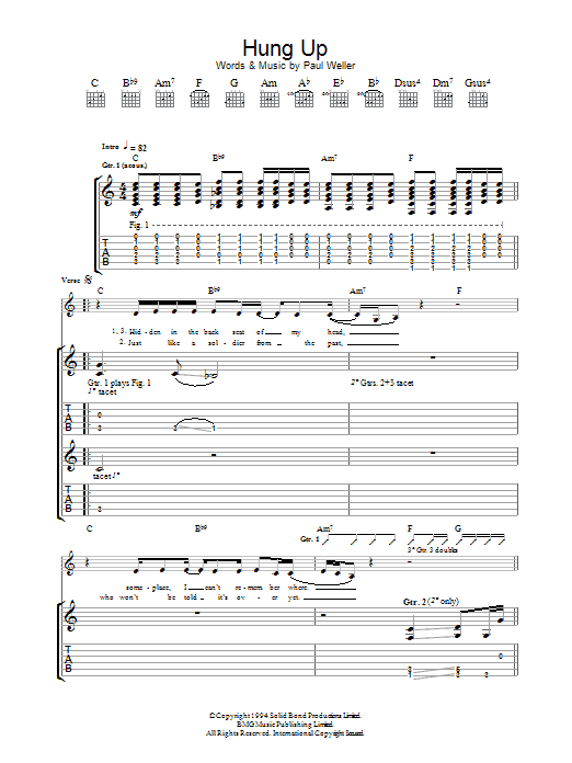 Paul Weller Hung Up Sheet Music Notes & Chords for Lyrics & Chords - Download or Print PDF