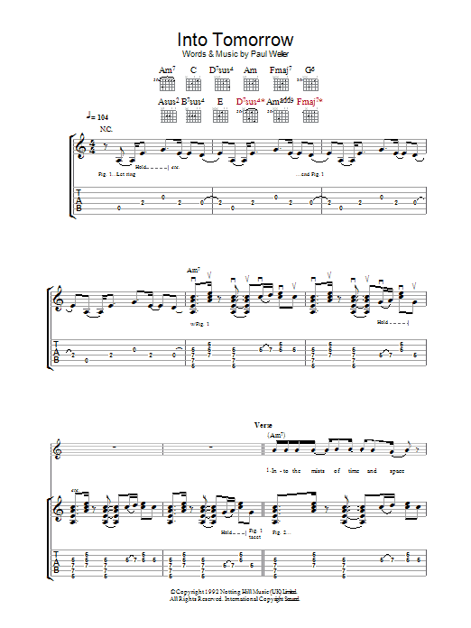 Paul Weller Into Tomorrow Sheet Music Notes & Chords for Guitar Tab - Download or Print PDF