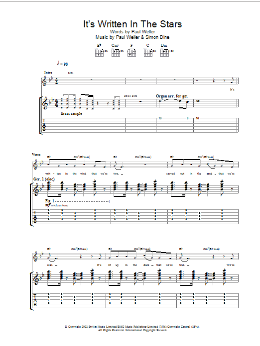 Paul Weller It's Written In The Stars Sheet Music Notes & Chords for Lyrics & Chords - Download or Print PDF