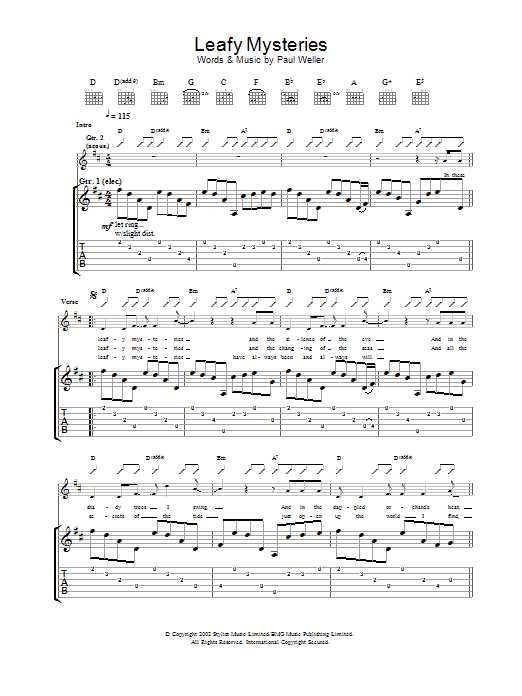 Paul Weller Leafy Mysteries Sheet Music Notes & Chords for Melody Line, Lyrics & Chords - Download or Print PDF