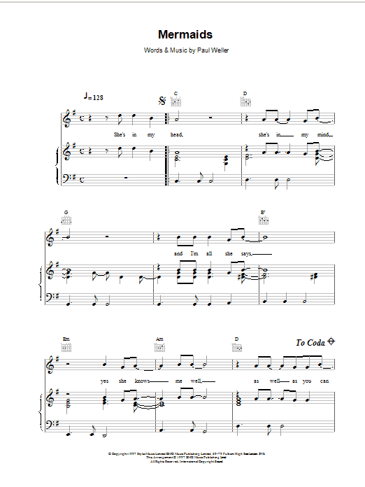 Paul Weller Mermaids Sheet Music Notes & Chords for Lyrics & Chords - Download or Print PDF