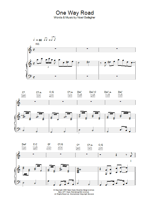 Paul Weller One Way Road Sheet Music Notes & Chords for Piano, Vocal & Guitar (Right-Hand Melody) - Download or Print PDF