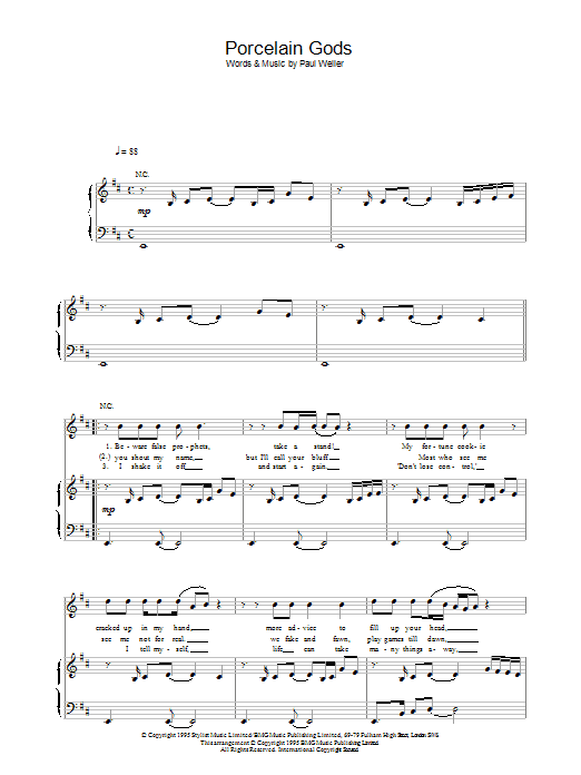 Paul Weller Porcelain Gods Sheet Music Notes & Chords for Melody Line, Lyrics & Chords - Download or Print PDF