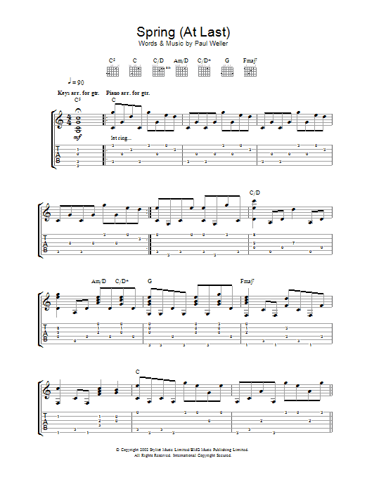 Paul Weller Spring (At Last) Sheet Music Notes & Chords for Melody Line, Lyrics & Chords - Download or Print PDF