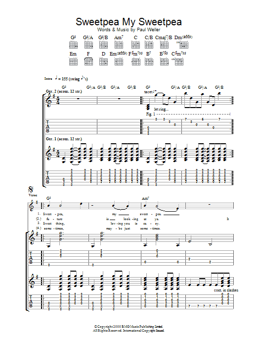 Paul Weller Sweet Pea, My Sweet Pea Sheet Music Notes & Chords for Guitar Tab - Download or Print PDF