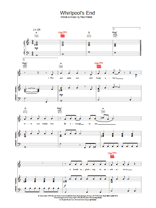 Paul Weller Whirlpool's End Sheet Music Notes & Chords for Melody Line, Lyrics & Chords - Download or Print PDF