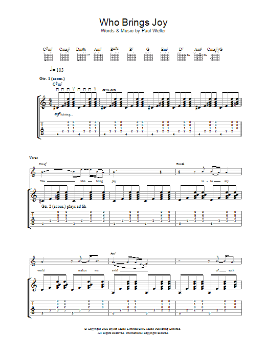 Paul Weller Who Brings Joy Sheet Music Notes & Chords for Melody Line, Lyrics & Chords - Download or Print PDF