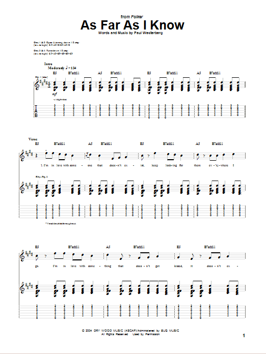 Paul Westerberg As Far As I Know Sheet Music Notes & Chords for Guitar Tab - Download or Print PDF