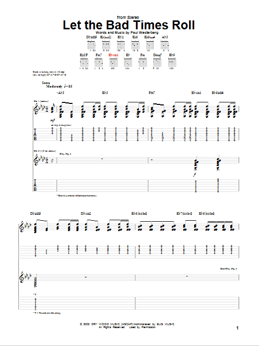 Paul Westerberg Let The Bad Times Roll Sheet Music Notes & Chords for Guitar Tab - Download or Print PDF