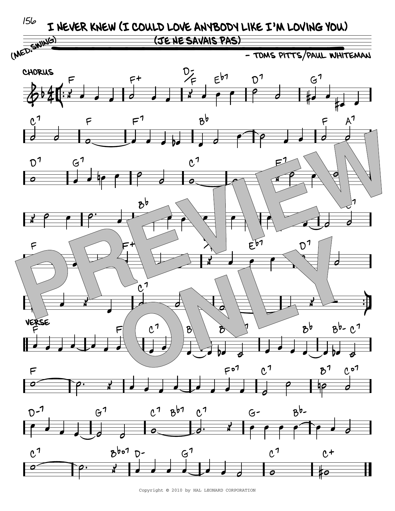 Paul Whiteman I Never Knew (I Could Love Anybody Like I'm Loving You) (Je Ne Savais Pas) (arr. Robert Rawlins) Sheet Music Notes & Chords for Real Book – Melody, Lyrics & Chords - Download or Print PDF