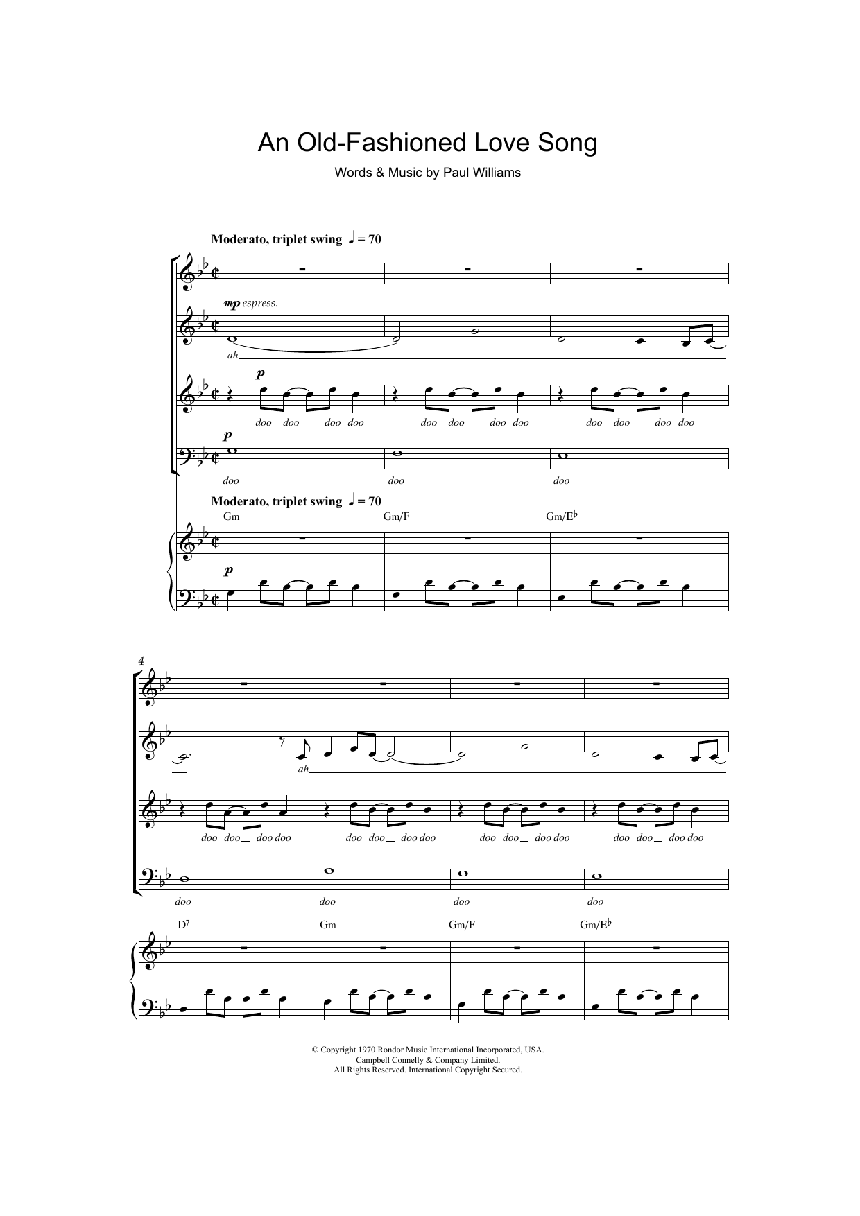 Paul Williams An Old Fashioned Love Song Sheet Music Notes & Chords for SATB - Download or Print PDF