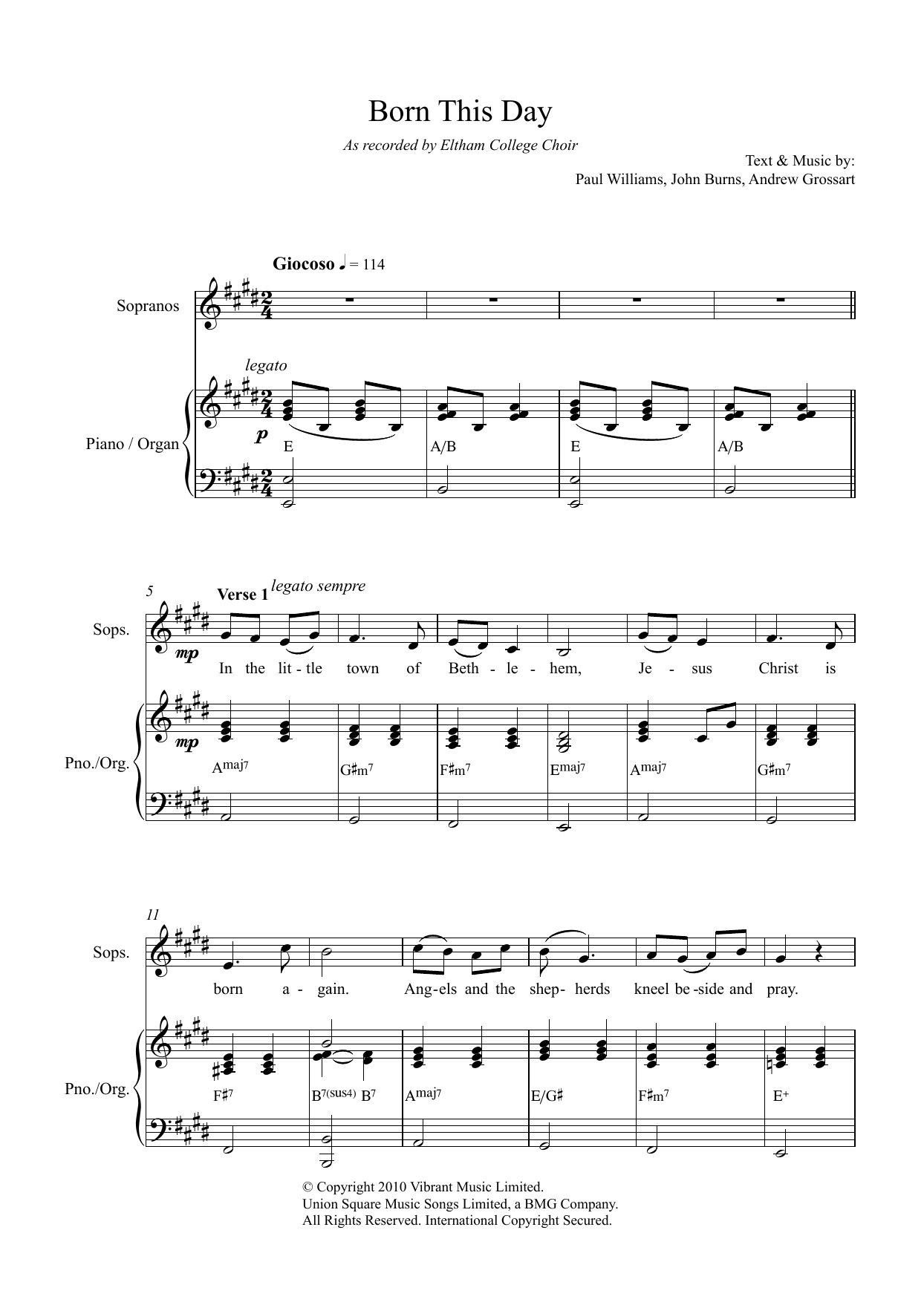 Paul Williams Born This Day Sheet Music Notes & Chords for Unison Choral - Download or Print PDF
