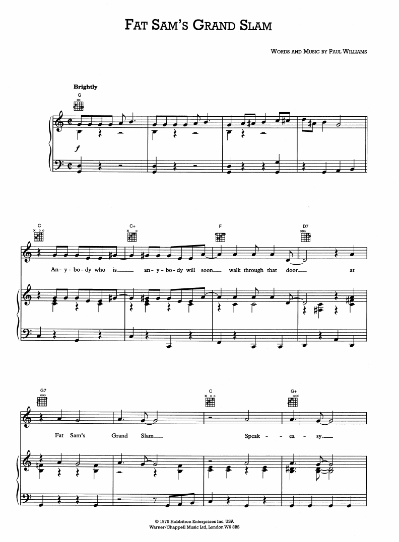 Paul Williams Fat Sam's Grand Slam (from Bugsy Malone) Sheet Music Notes & Chords for Piano, Vocal & Guitar (Right-Hand Melody) - Download or Print PDF