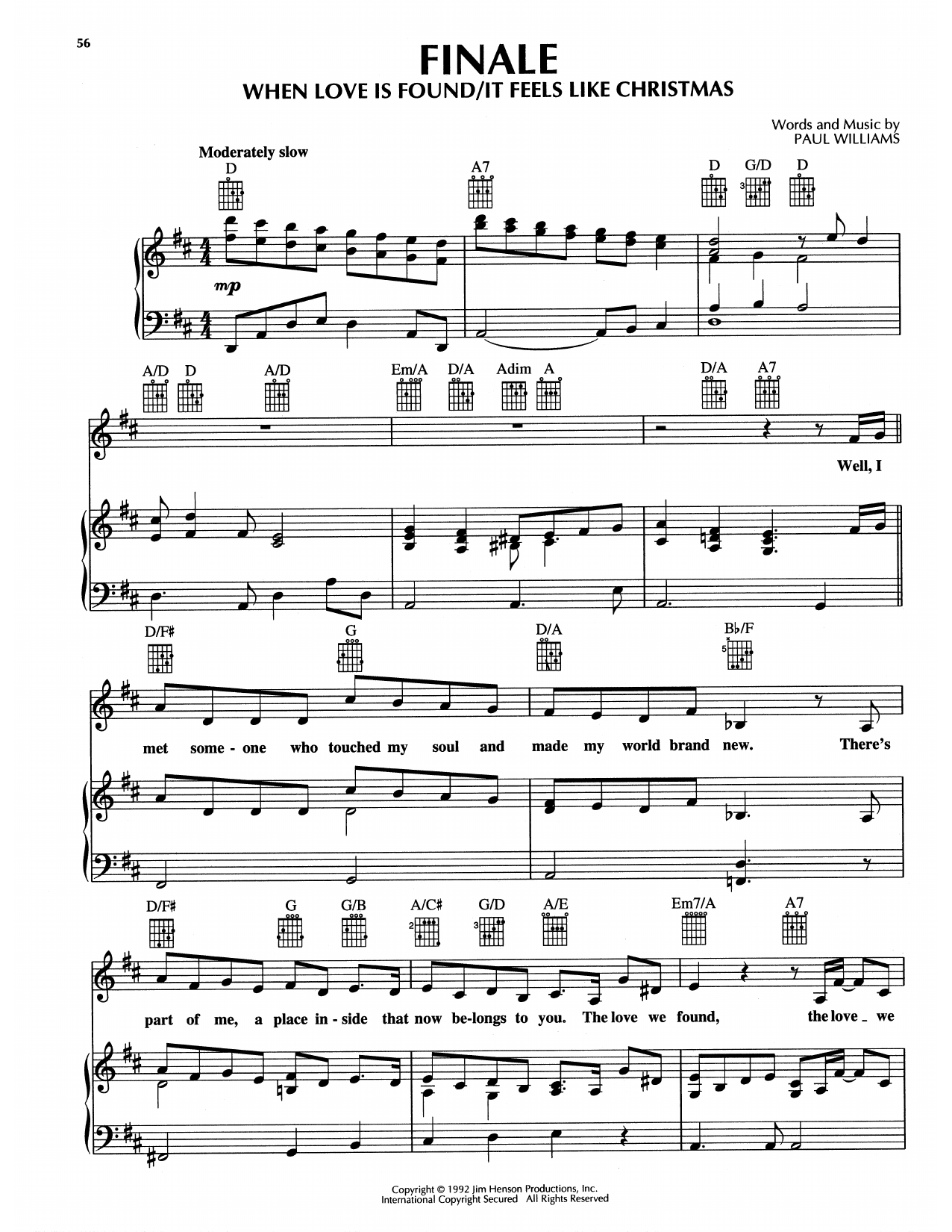 Paul Williams Finale - When Love Is Found/It Feels Like Christmas (from The Muppet Christmas Carol) Sheet Music Notes & Chords for Piano, Vocal & Guitar (Right-Hand Melody) - Download or Print PDF