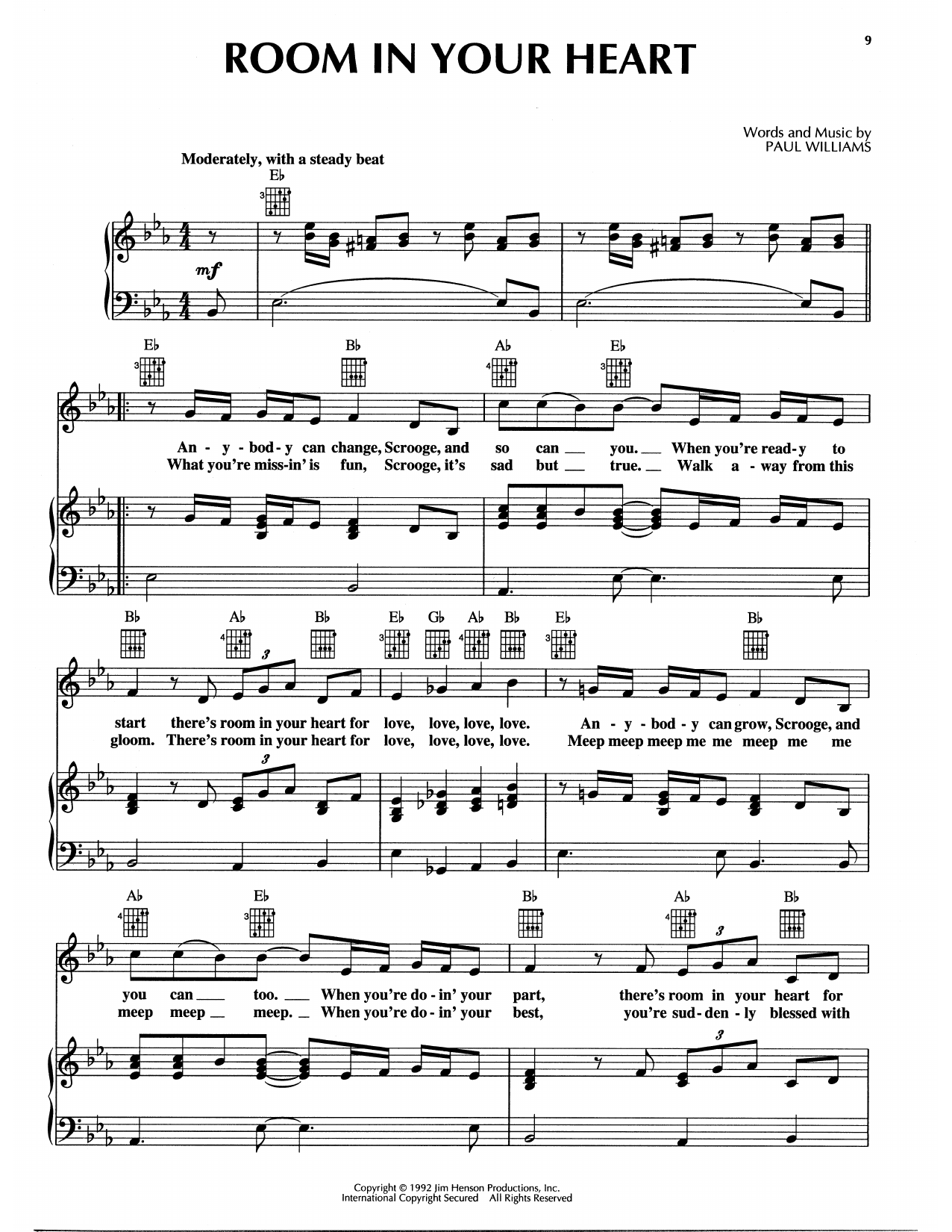 Paul Williams Room In Your Heart (from The Muppet Christmas Carol) Sheet Music Notes & Chords for Piano, Vocal & Guitar (Right-Hand Melody) - Download or Print PDF