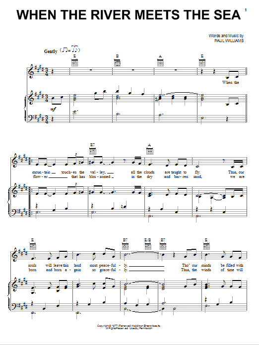 Paul Williams When The River Meets The Sea Sheet Music Notes & Chords for Piano, Vocal & Guitar (Right-Hand Melody) - Download or Print PDF