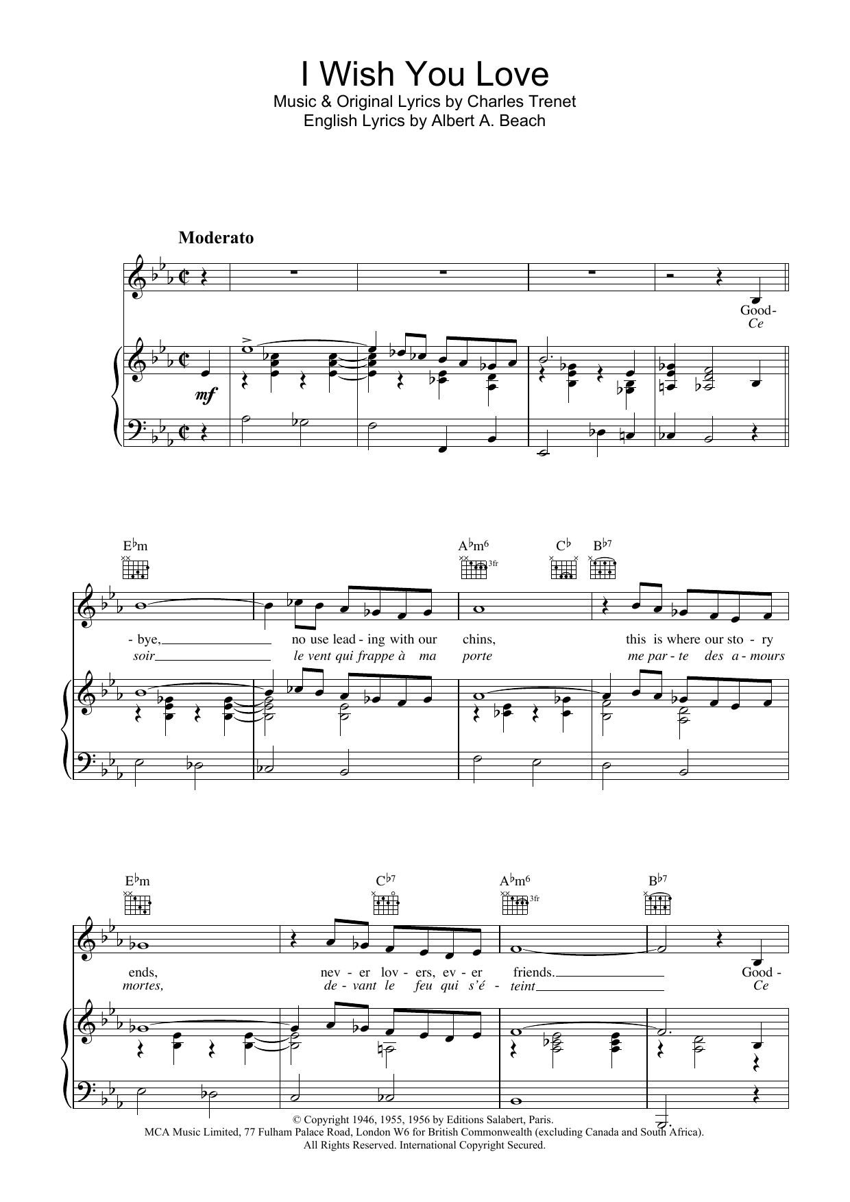 Paul Young I Wish You Love Sheet Music Notes & Chords for Piano, Vocal & Guitar (Right-Hand Melody) - Download or Print PDF