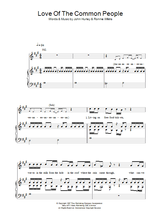 Paul Young Love Of The Common People Sheet Music Notes & Chords for Piano, Vocal & Guitar (Right-Hand Melody) - Download or Print PDF