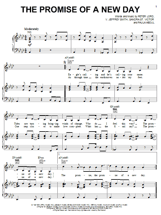 Paula Abdul The Promise Of A New Day Sheet Music Notes & Chords for Piano, Vocal & Guitar (Right-Hand Melody) - Download or Print PDF