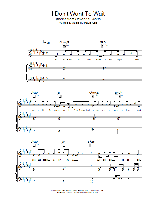 Paula Cole I Don't Want To Wait (theme from Dawson's Creek) Sheet Music Notes & Chords for Piano, Vocal & Guitar - Download or Print PDF