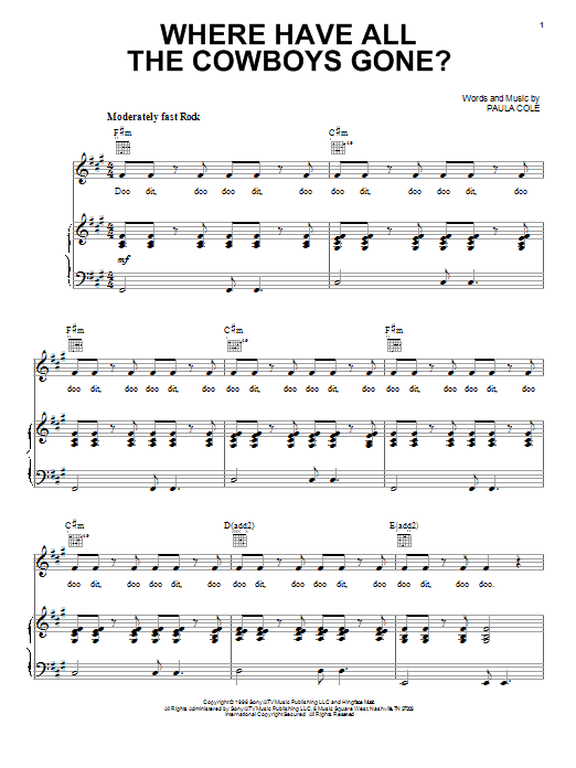 Paula Cole Where Have All The Cowboys Gone? Sheet Music Notes & Chords for Piano, Vocal & Guitar (Right-Hand Melody) - Download or Print PDF